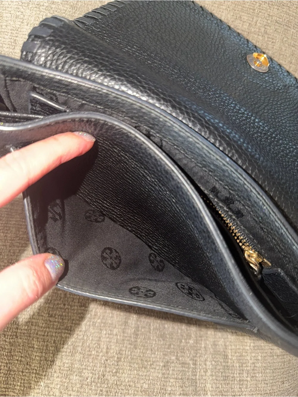 Tory Burch Marion Mini Black Soft Pebbled Leather Crossbody